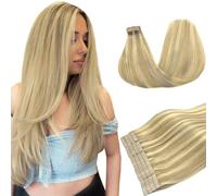 DOORES Tape in Human Hair Extensions Balayage Light Blonde Highlighted Golden Blonde 50g Real Natural Tape in Remy Hair Extensions Straight 20pcs 14 Inch