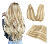 DOORES Tape in Human Hair Extensions, Dark Blonde Highlighted Bleach Blonde 18 Inch 50g 20pcs, Human Hair Extensions Tape in Skin Weft Natural Remy Straight