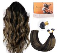 DOORES U Tip Beads Hair Extensions, Natural Black Mixed Chestnut Brown 16 Inch 50g 50s, Remy Full Head U Tip Hair Extensions Real Human Hair