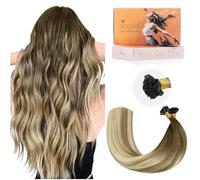 DOORES U Tip Hair Extensions, Balayage Walnut Brown to Ash Brown and Bleach Blonde 18 Inch 50g 50s, Natural Remy U Tip Beads Hair Extensions Lightweight
