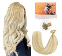 DOORES U Tip Hair Extensions, Dark Blonde Highlighted Bleach Blonde 18 Inch 50g 50s, Natural Remy U Tip Beads Hair Extensions Lightweight