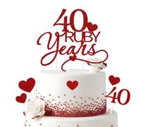DOORIO 7Pcs 40th Ruby Wedding Cake Toppers Red 40 Ruby Cake Decoration | 40th Anniversary Decoration, Glitter Effect