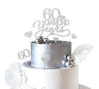 DOORIO 7Pcs 60 Diamond Years Cake Toppers Silver Diamond Wedding Decoration | 60th Anniversary Supplies, Glitter Effect