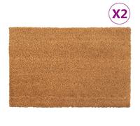 Doormat 2pc Natural Coir 40x60cm Tufted PVC Backing Indoor Outdoor 16mm Durable