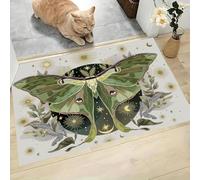 Doormat 45X75Cm Washable Indoor Soft Entryway Rug Moths Plants Starry Sky Carpet Mysterious Creatures Mat Accent Rug Soft Lightweight Non Slip Bathroom Kitchen Living Room Bedroom Emerald Green