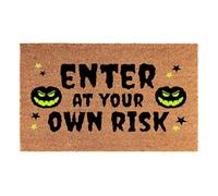 Doormat 60 X 40 Cm - "enter At Your Own Risk" Printed Coir Door Mat, Rubber Backing