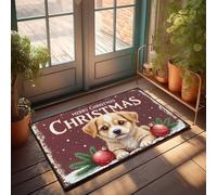 Doormat Fall Christmas Pup With Festive Ornaments And Pine Branches Doormat Front Door Mats For Outdoor Entrance Indoor Door M(65X90CM)