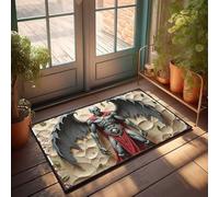 Doormat Fall Dark Angel With Wings And Red Cloak Doormat Winter Door Mat Outdoor Fall Welcome Mats For Fron(50X80CM)