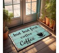 Doormat Fall Rustic 'But First Coffee' Sign With Steamy Cup Illustration Doormat Winter Door Mat Outdoor Fall Welcome Mats For Fron(50X80CM)