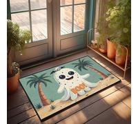 Doormat Fall Spooky Ghost On A Tropical Island With Palm Trees Doormat Front Door Mats For Outdoor Entrance Indoor Door M(50X80CM)