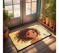 Doormat Fall Whimsical Curly Hair With Daisy Flower Illustration Doormat Winter Door Mat Outdoor Fall Welcome Mats For Fron(50X80CM)