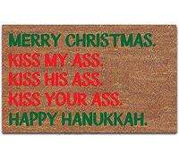Doormat Funny Doormat Merry Christmas Kiss My Ass Kiss His Ass Kiss Your Ass Entrance Floor Mat Rubber Non Slip Mat 36X24 Inch