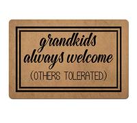 Doormat Funny Front Door Mat- Grandkids Always Welcome Others Tolerated Door Mat Rubber Non Slip Backing Funny Doormat for Outdoor/Indoor Uses 23.6"(W) X 15.7"(L) Brown