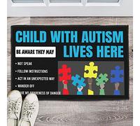 Doormat Non Slip Front Door Mat Autism Awareness - Children with Autism Lives Here Doormat, Housewarming Gift, Home Living, Home Decor, Welcome Mat, Gift for Friend Family 16x24 Inch