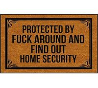 Doormat Protected by Fuck Around and Find Out Home Security Welcome Mats for Front Door Non Slip Floor Mat for Home Bathroom Kitchen Entrance 36X24 Inch
