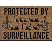 Doormat Protected by Fuck Around and Find Out Surveillance 0 Welcome Mats for Front Door Non Slip Floor Mat for Home Bathroom Kitchen Entrance 30X18 Inch