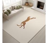 Doormat Rugs 50 x 80 cm, Animal Sport Minimalist Fluffy Lightweight Carpet Leopard Running Simple Modern, Stain Resistant Rugs Corridor Games Room, Cream White