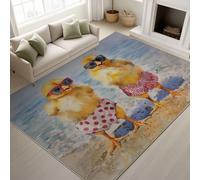 Doormat Rugs 50 x 80 cm, Cartoon Animal Watercolour Beach Fluffy Lightweight Carpet Sea Sand Chick Summer Children Teenagers, Stain Resistant Rugs Nursery Terrace, Colourful