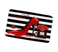 Doormats Black White Stripe Geometric Hello Gorgeous Makeup Red High Heel, Durable Bathroom Mat Stylish Carpet 40X60Cm For Bathroom Hall Entryway
