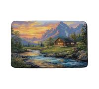 Doormats Cabin Rustic Nature Green Mountain Sunset River Cabin Hunting Natural Scenery Floormats Heavy Duty Mat Absorbent Waterproof Inside Floor Mat For Kitchen Porch Entry 40X60 CM