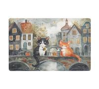 Doormats Cute Cats Sitting On Bridge Floormats Heavy Duty Mat Absorbent Waterproof Floor Carpet Rug For Office Entry Porch 40X60 CM