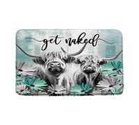 Doormats Farmhouse Highland Cow Get Farm Animal Portrait Of Highland Cow Longhorn Rustic Flower Funny Western Entrance Mats Machine Washable Floor Carpet Rug Non-Slip Mat Absorbent 40X60 CM