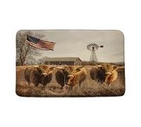 Doormats Farmhouse Highland Cow Rustic Farm Animal Brown Bull Cow Retro Barn Windmill Non-Slip Entrance Mats Heavy Duty Inside Floor Mat For Kitchen Porch Entry 40X60 CM