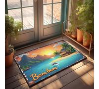 Doormats For Outdoor Entrance Funny Bora Bora: Tropical Paradise With Palm Trees, Mountains, And Dolp Doormat Front Door Inside Mat Holiday Rug(40X60CM)