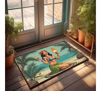 Doormats For Outdoor Entrance Funny Flame Of Passion: Tropical Beach Tattooed Woman With Fire Torches Doormat Front Door Inside Mat Holiday Rug(40X60CM)