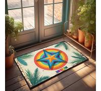 Doormats For Outdoor Entrance Funny Rainbow Star With Tropical Leaves Framed Artwork Doormat Front Door Inside Mat Holiday Rug(50X80CM)