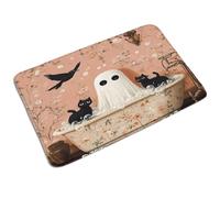 Doormats Gothic Ghosts Black Cat Raven Halloween Bathtub Wildflower Crow, Washable Bathroom Mat Heavy Duty Entrance Carpet 40X60Cm For Bathroom Hall Entryway