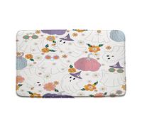 Doormats Halloween Ghost Cute Lovely Ghost Boho Flower Pumpkin Cartoon Funny Happy Halloween White Entrance Mats Heavy Duty Floor Carpet Rug For Office Garage Entry 40X60 CM