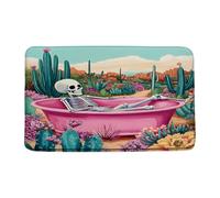 Doormats Halloween Skull Funny Skull Skeleton In Bathtub Cactus Flowers Mountain Spooky Gothic Holiday Machine Washable Mat Absorbent Heavy Duty Floormats For Office Porch Indoor 40X60 CM