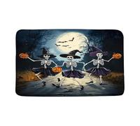 Doormats Halloween Skull Skeleton Witch Hat Pumpkin Spooky Bat Full Moon Gothic Cool Horror Dead Flannel Mat Rug Non-Slip Plush Welcome Doormat, For Toilet, Bedroom, Bathtub, 40x60cm