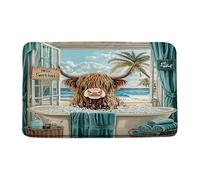 Doormats Highland Cow Blue Scenery Brown Farm Animal Cow Funny Nature Inside Floor Mat Easy Clean Mat Absorbent Heavy Duty Floor Carpet Rug For Garage Porch Indoor 40X60 CM