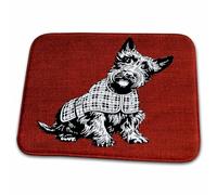 Doormats Image Of Sketch Of Scottish Terrier On Red Textile Dog Welcome Mat Soft Print Front Outdoor Rug, For Bedroom, Garage, Bathtub, 40x60cm