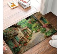 Doormats Italy Vintage Italian European Garden Greece Scene Tuscany Street Plant Mediterranean Brown Green Floormats Easy Clean Mat Absorbent Non-Slip Floor Carpet Rug 40X60 CM