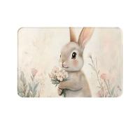 Doormats Lovely Rabbit And Flower Home Floor Carpet Rug Machine Washable Inside Floor Mat Heavy Duty Floormats For Porch Office Entry 40X60 CM