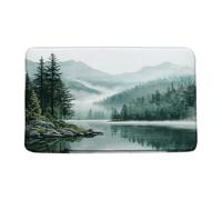 Doormats Misty Green Watercolor Pine Tree Foggy Mountain Lake Nature Scenery Entrance Mats Heavy Duty Floor Carpet Rug Easy Clean Inside Floor Mat For Kitchen Porch Office 40X60 CM