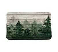 Doormats Misty Green Watercolor Pine Trees Abstract Foggy Mountain Rustic Nature Sceneryes Mat Absorbent Heavy Duty Floor Carpet Rug Easy Clean Entrance Mats For Entry Porch Indoor 40X60 CM