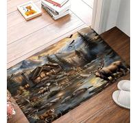 Doormats Moose Deer Cabin Wild Animal Rustic Moose Deer Elk Tree Mountain River Nature Scenery Heavy Duty Floor Carpet Rug Non-Slip Inside Floor Mat For Kitchen Entry Porch 40X60 CM