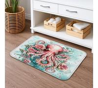 Doormats Oceanic Octopus Flowers Peach Roses Abstract, Heavy Duty Welcome Mat Non-Slip Entrance Rug 40X60Cm For Indoor Kitchen Office