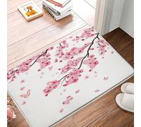Doormats Pink Flower Japanese Cherry Floral Romantic Spring Plant Woman Floor Carpet Rug Non-Slip Inside Floor Mat Machine Washable Floormats For Office Kitchen Garage 40X60 CM