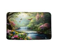 Doormats Rainforest Waterfall Tropical Tree Bird River Stream Spring Flower Plant Bath Mat Water Absorbent Soft Shower Mats, For Kitchen, Shower, Garage, 40x60cm