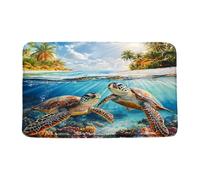 Doormats Sea Turtle Underwater World Colorful Coral Sea Animal Beach Palm Tree Blue Nautical Coastal Island Bath Mat Decoration Soft Front Outdoor Rug, For Entry, Bedroom, Living Room, 40x60cm