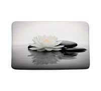 Doormats Spa Lotus White Lotus Flower Black Stones Water Lily Floral Japanese Style Relax Nature Floor Carpet Rug Heavy Duty Mat Absorbent Easy Clean Floormats For Kitchen Indoor Office 40X60 CM