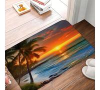 Doormats Sunset Blue Sea Beach Coastal Tropical Palm Tree Seaside Nature Scenery Mat Absorbent Machine Washable Floor Carpet Rug Non-Slip Entrance Mats For Kitchen Porch Indoor 40X60 CM