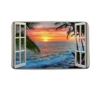Doormats Sunset Coastal Tropical Palm Tree Seaside Nature Scenery Landscwhite Wooden Window Heavy Duty Floormats Machine Washable Floor Carpet Rug For Porch Office Kitchen 40X60 CM