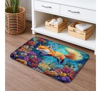 Doormats Underwater Fox Themed Vibrant Coral Reef Art, Multipurpose Bathroom Mat Stylish Carpet 40X60Cm For Garden Hall Entryway