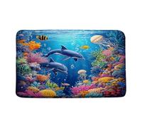 Doormats Underwater World Blue Sea Animal Whale Colorful Coral Tropical Fish Nature Floormats Machine Washable Mat Absorbent Non-Slip Floor Carpet Rug For Office Porch Kitchen 40X60 CM